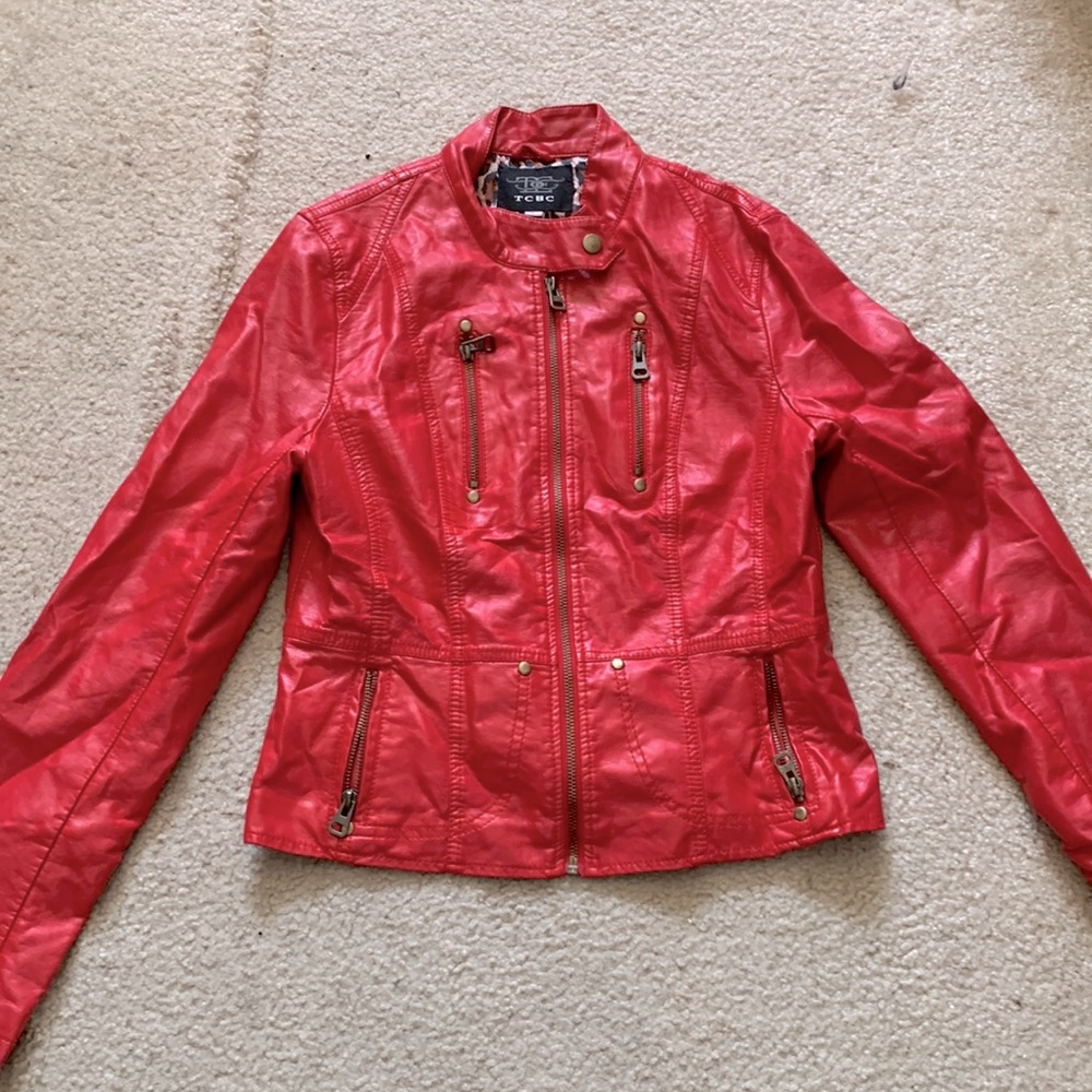 TCEC Red Leather Jacket Womens Size Large